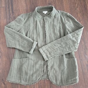J. Jill Sage Green Utility Jacket Raw Frayed Hem 100% Cotton Size SP